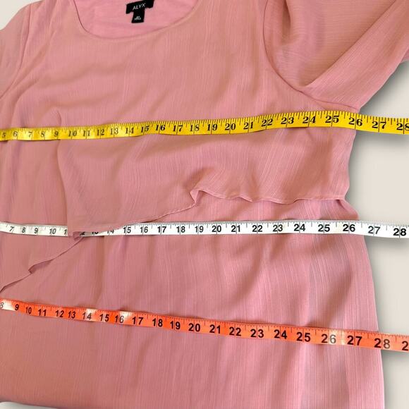 ALYX Layered Asymmetrical Chiffon Casual Top Blouse 3/4 Sleeve Size 2X Rose Pink - Picture 10 of 12